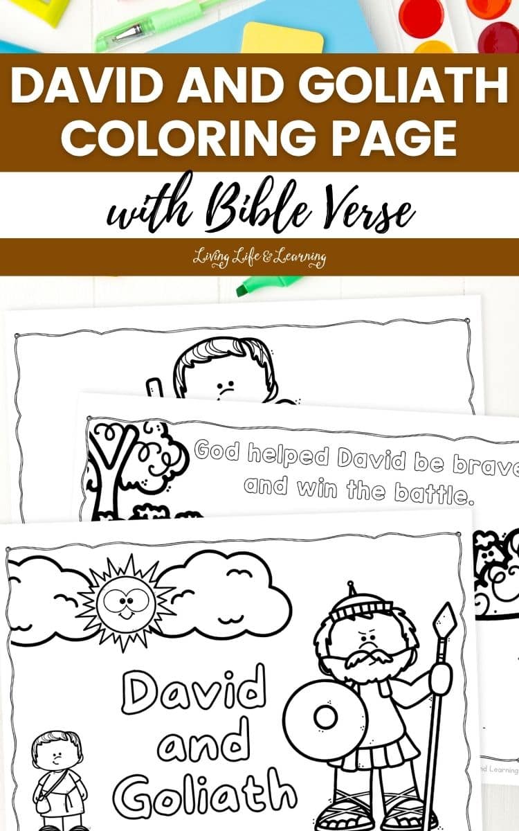 David and Goliath Coloring Page with Bible Verse on a table