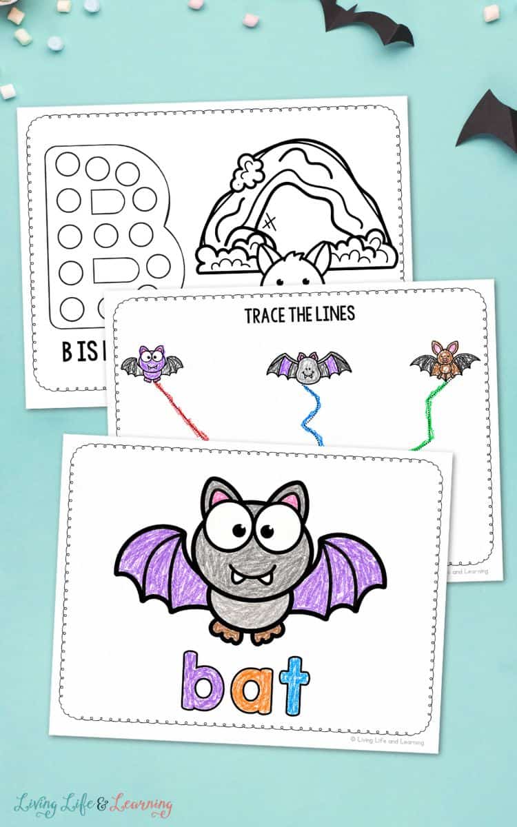three pages of Bat Worksheets for Toddlers on a table