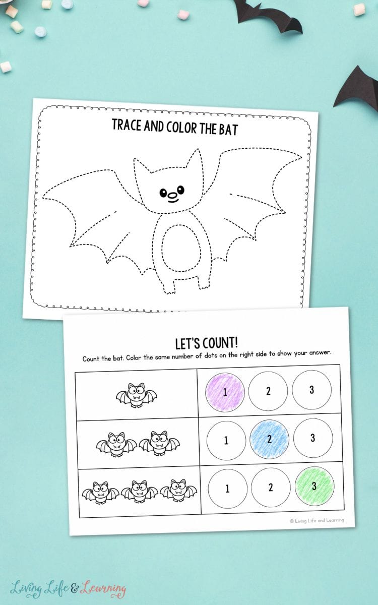 two activities included in the Bat Worksheets for Toddlers