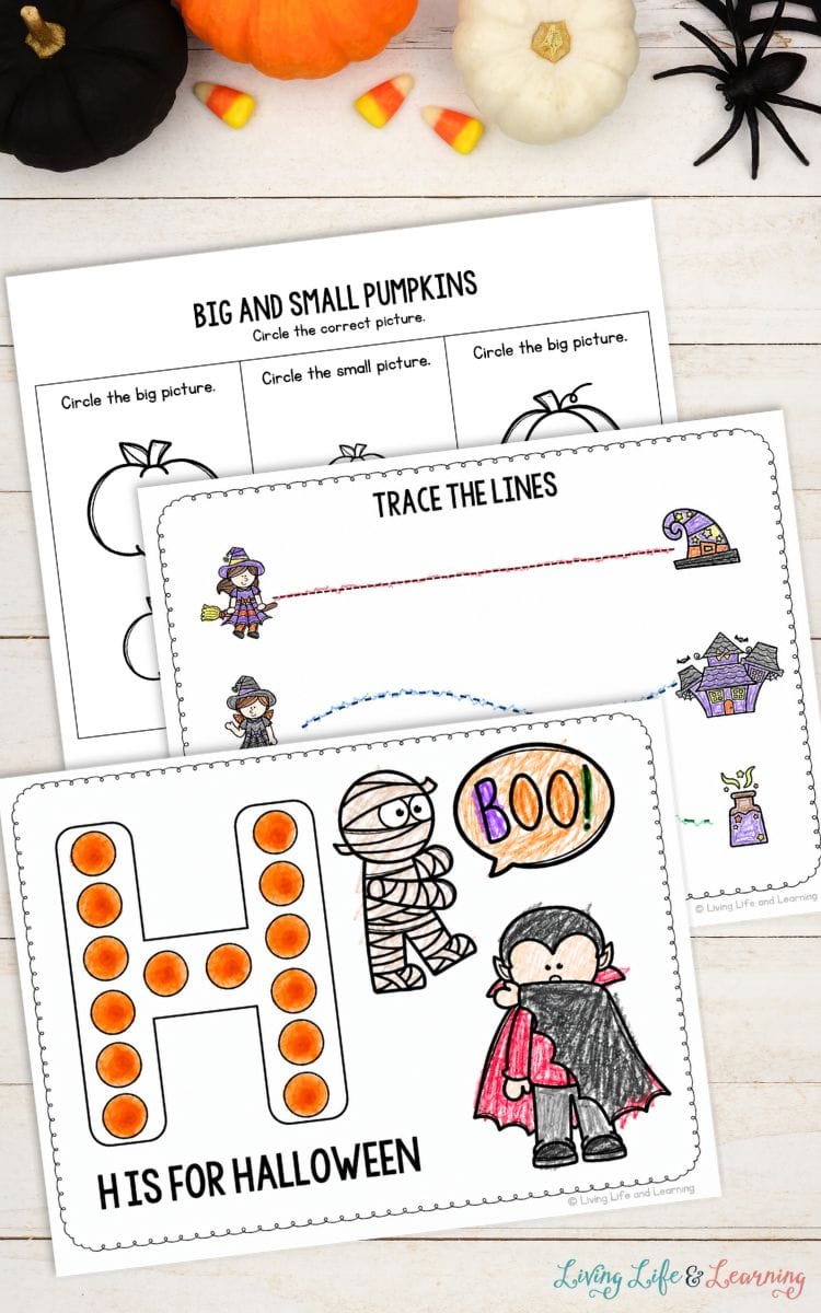 activities included in the Halloween Activity Sheets for Toddlers
