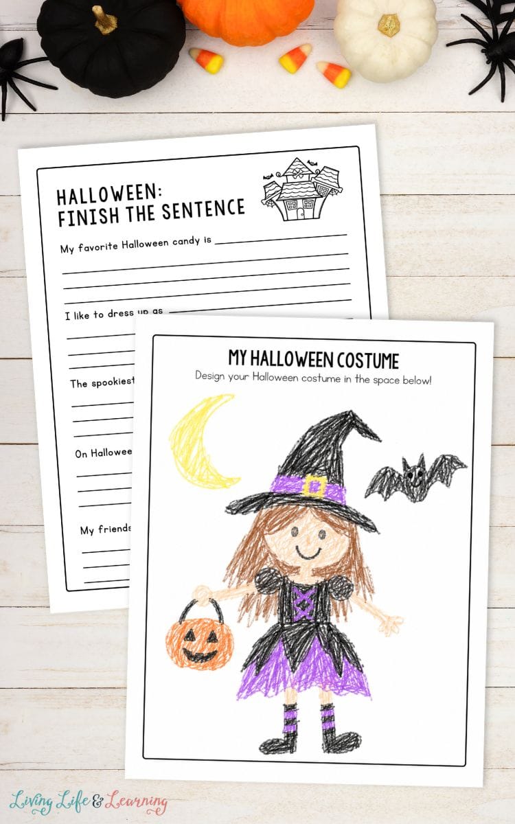 two pages of Halloween Worksheets for Elementary