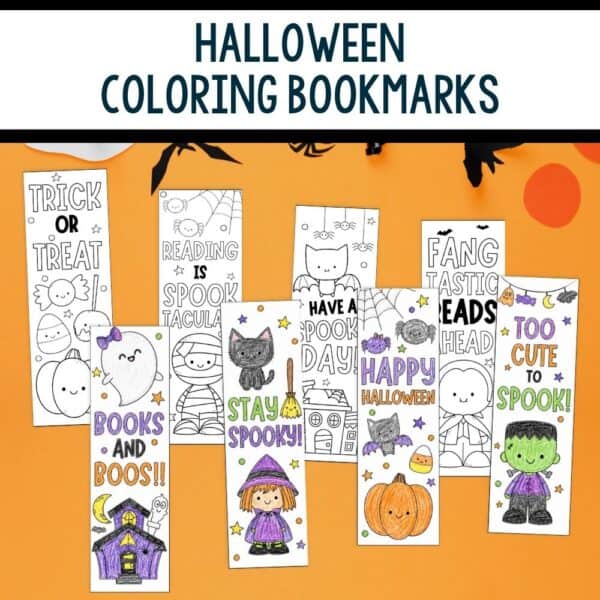 Halloween Coloring Bookmarks on a table